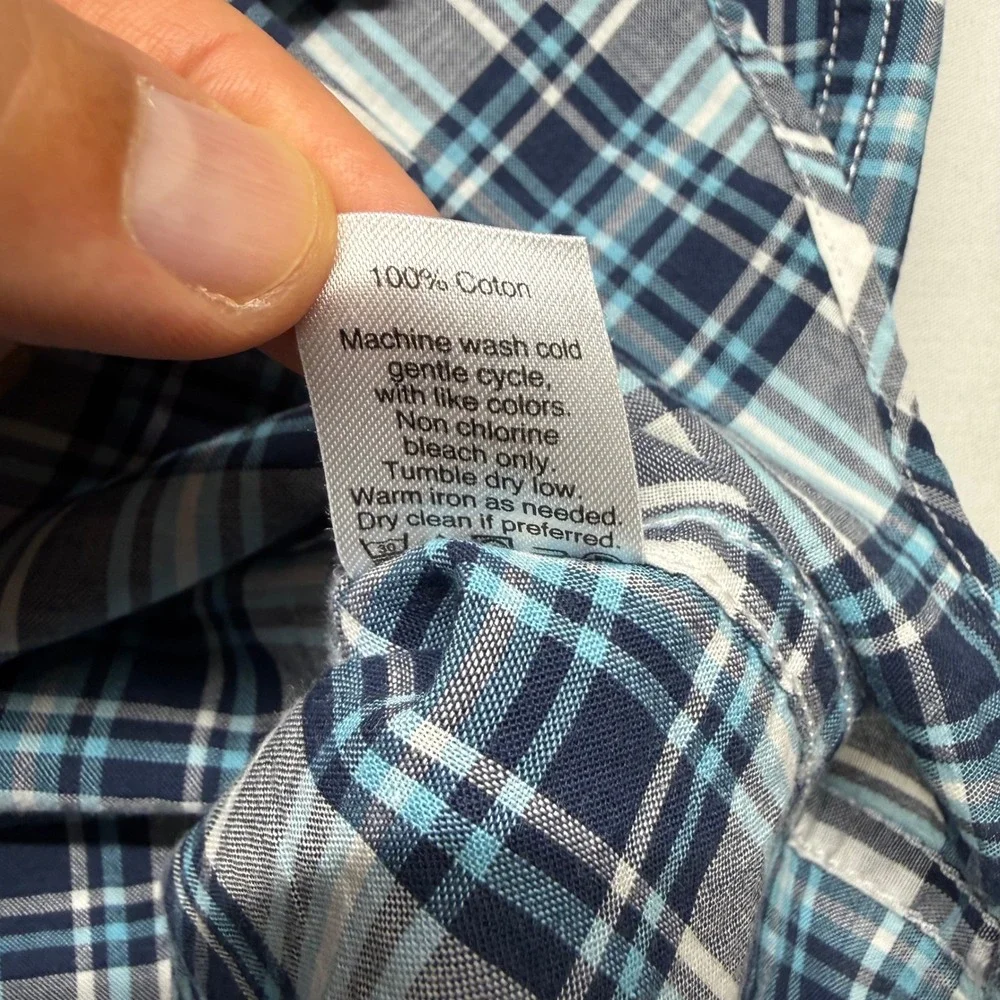 J.Crew Madras Plaid Button Down Shirt Men's Medium Blue Gray Cotton Casual